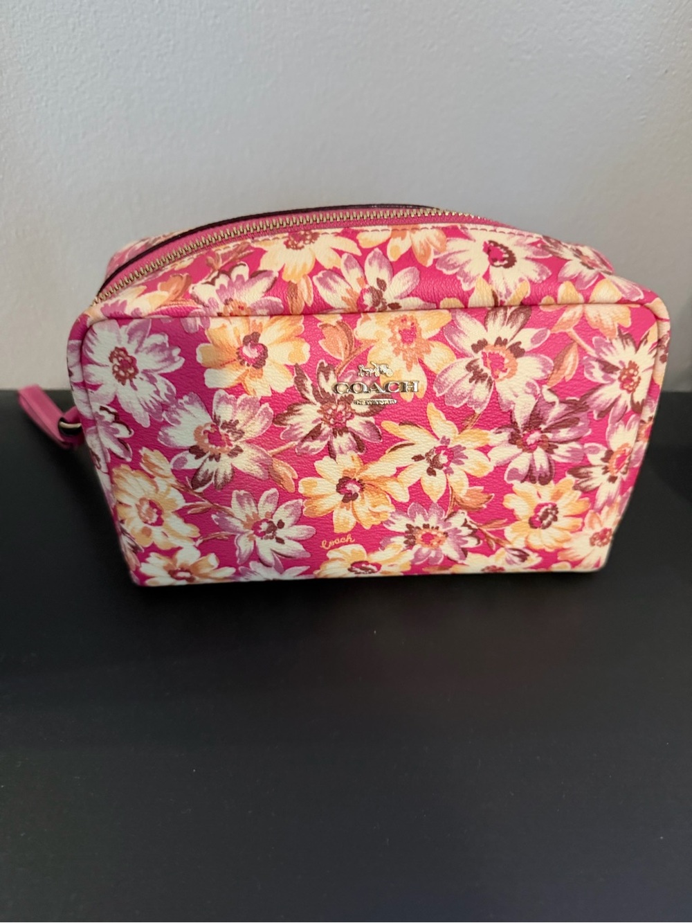 Coach Pink and Yellow Floral Cosmetic Pouch